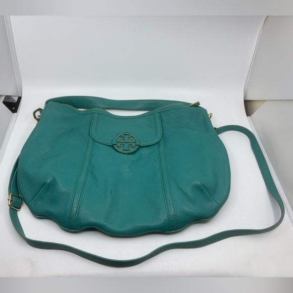 Tory Burch Teal Leather Amanda Hobo shoulder Bag with crossbody strap Read* - Picture 9 of 13